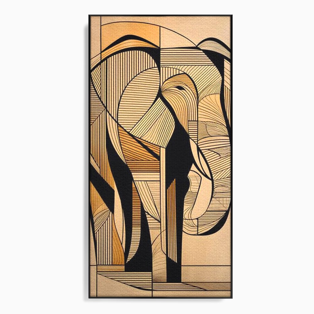 Tablou canvas cu tablou canvas cu elefant geometric, in rama de aluminiu negru